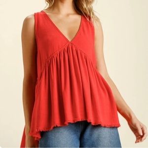 NWT Umgee Red Tank Top Sleeveless Linen Blend Size XL